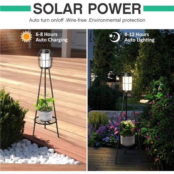 2 Pack Solar Lights Outdoor with Plant Stands, Solar Floor Lamp, Solar Powered - Picture 3 of 6